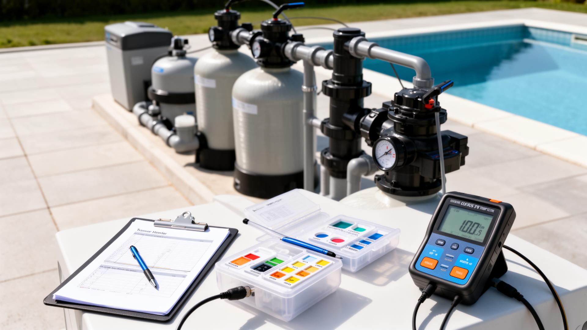 PCA professional inspecting pool equipment